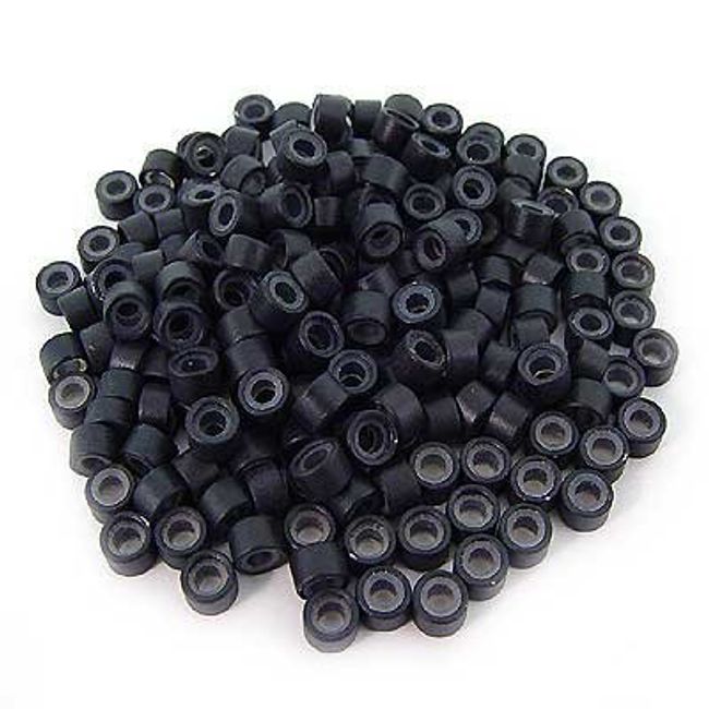 500 PCS 4.5mm Small Silicone Lined Micro Rings Links Beads Linkies For I Bonded Tip Stick Glue Hair Extensions - Color Black