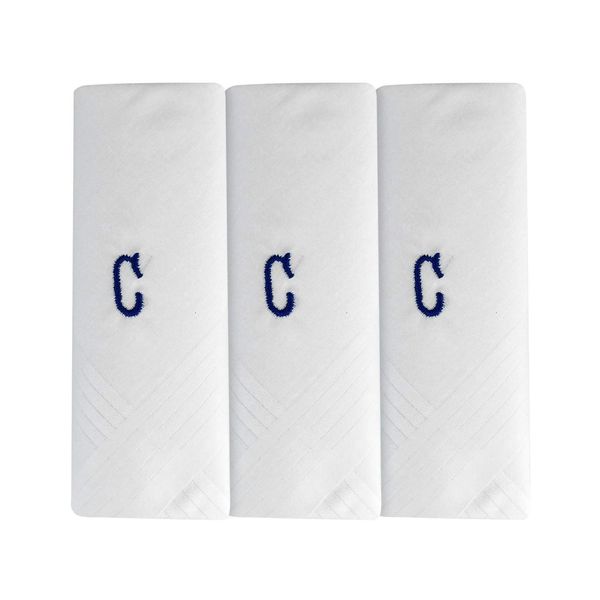 Mens/Gentlemens 3 Pack Plain White Handkerchiefs With 1 Letter Name Initials, C