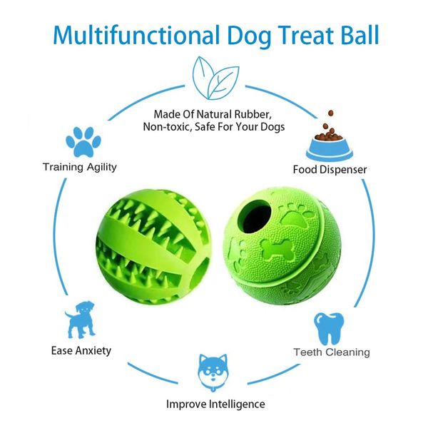 Feixun Dog Treat Toy Ball, Rubber Dog Food Ball,Dog Tooth Cleaning Toy Ball, Interactive Dog Toys 7.6-8.1cm (1*Green Type A + 1* Green Type B)