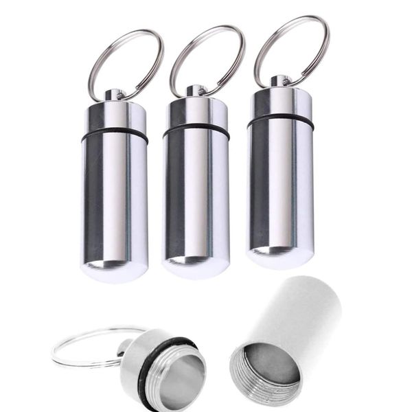 ZHjuju Aluminum Pill Box,3PCS Pill Box Keyring Keyring Tablets Medicine Container Pill Box Aluminium Key Chain Drug Holder Waterproof Aluminum Small Pill Box for Outdoor Travel