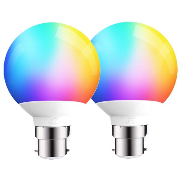 iLC Globe Alexa Light Bulbs B22, 6W LED G80 Smart Light Bulb Colour Changing Light Bulb Warm White 2700K +RGB, Bayonet (2 Pack)