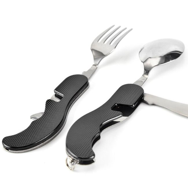 Stainless Steel Kitchen Utensil Set 7-in-1 Folding Tableware (Fork/Knife/Spoon/Bottle  Opener) for