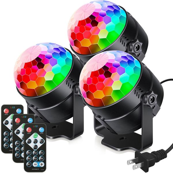 Luditek 3-Pack Sound Activated Party Lights w/Remote Control, Disco Ball Strobe Light LED Disco Lights Party Supplies for Home Room Dance Birthday Christmas Graduation Party Decorations