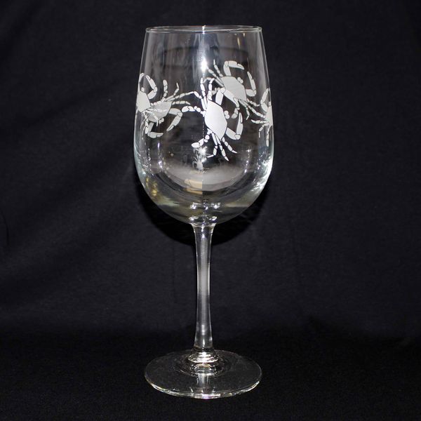 Crab Etched Pattern / Wine Glass