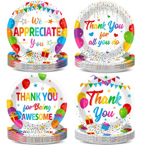 48Pcs Colorful We Appreciate You Paper Plates Thank You Party Supplies Appreciation Tableware Disposable Thankful Plates for Teacher Employee Doctors Nurse Appreciation Week Retirement Party Decor
