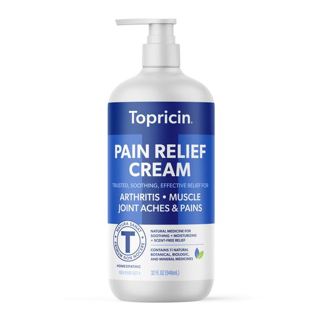 Topricin Pain Relief Therapy Cream (32 oz) Fast Acting Pain Relieving Rub for Back & Neck Aches, Fibromyalgia, Sciatica, Plantar Fasciitis, Sore Muscles & Joints, Carpal Tunnel, Chronic Pain