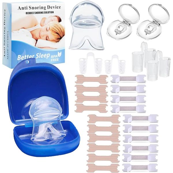 Anti Snoring Devices, 27Pcs Sleep Apnea Devices Nasal Strips Silicone Anti Snoring Tongue Snore Stopper Snoring Aids for Men and Women