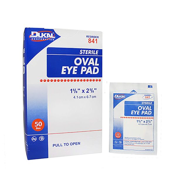 Dukal Oval Eye Pads 1 5/8 x 2 5/8. Pack of 50 Cotton Pads for Eyes. Absorbent Sterile Pads for Eye Protection. Easy Place tab. Individually Wrapped. Sealed Edges, 841