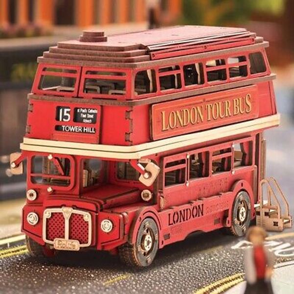 Rolife London Tour Bus Car 3D Wooden Puzzle Model Building Toy Teens Kids Gift