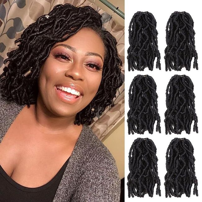 FANCEE Faux Locs Crochet Hair 20.3cm 8 inch Curly Soft Locs Free Loop Wave Synthetic Locks Natural Black Short Braids Out Extensions for Black Women 6 Pack 120 Braids