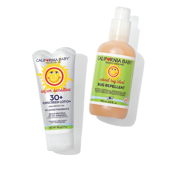 California Baby Super Sensitive Sunscreen + Natural Bug Spray | 2.9oz Unscented SPF 30+ Mineral Sunscreen + 6.5oz Natural Bug Repellent | Hypoallergenic | Formulated for Sensitive Skin