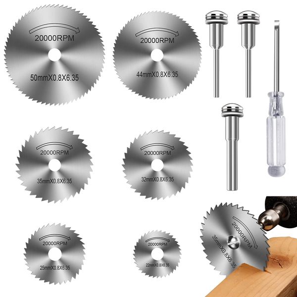 Drill Saw Blades for Dremel Rotary Tool, 6Pcs HSS Saw Disc Wheel Cutting Blades with Screwdriver for Wood Plastic Metal Cutting