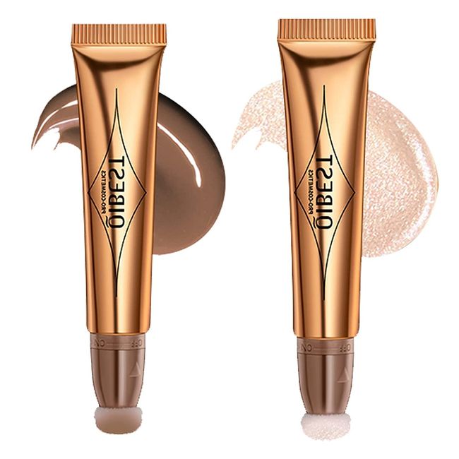 Flüssige Kontur Beauty Wand, Gesichts Highlighter und Bronze Stick mit Kissen Applicator befestigt, Schimmer lange anhaltende seidige Creme Gesicht Highlighter Bronze Make-up Stick #2PCS (01-04)