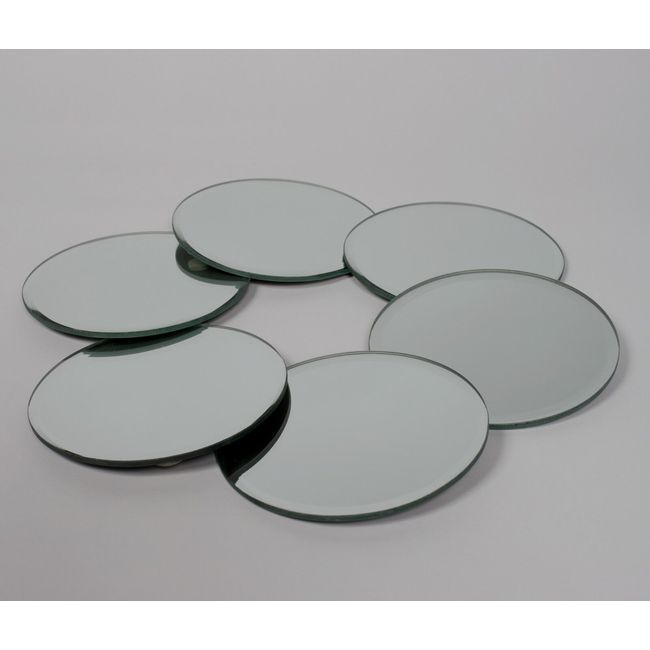 Glass Mirror Coasters Beveled Edge Non Skid Felt Dots 4.75"Diameter Set of 6