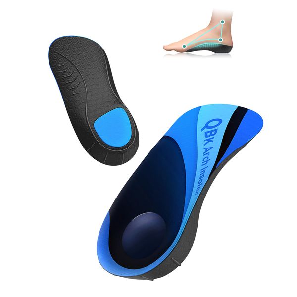 Insoles for Plantar Fasciitis, QBK Achilles Tendonitis Support, Correcting Flat Feet, Tendonitis, O-Legs, X-Legs, Heel Spurs, 3/4 Orthotic Insoles S