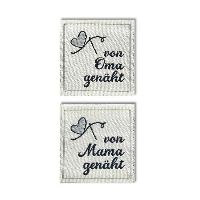 Textiletiketten "von Oma genäht / von Mama genäht" - quadratisch Aufschrift von Oma genäht, Menge 5 Stück / 2,90 €