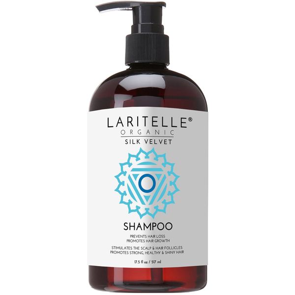 Laritelle Organic Strengthening Hair Loss Prevention Shampoo Silk Velvet | Chamomile, Geranium, Biotin, Plant-based Keratin + Follicle Stimulating Rosemary, Ravintsara & Myrtle