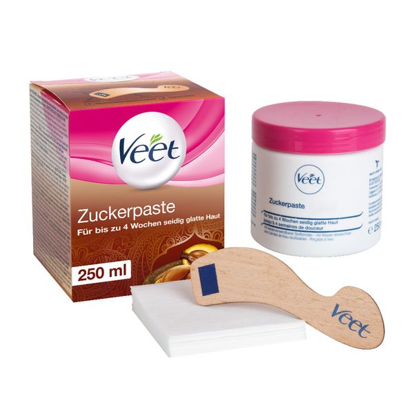 Veet Pure Zuckerpaste mit Vanilleblütenduft - Sugaring Paste für die Haarentfernung an Körper & Gesicht - 1 x 250 ml inkl. Holzspatel & Stoffstreifen