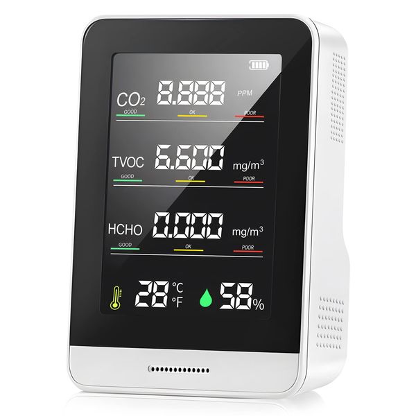 Yoiimiya 5 in 1 CO2 Meter Digital Temperature Humidity Sensor Tester Quality Monitor Carbon Dioxide Tvoc Hcho Detector