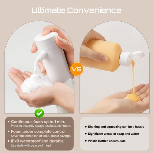 Airversa Electric Foaming Shampoo Dispenser with Hair Scalp Massager Brush 1100mAh IPX8 Shampoo Foamer for Woman Men Baby Kid Dog Cat ES1-White Kit