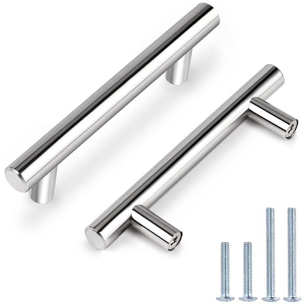 Probrico 5 Pack Polished Chrome Kitchen Cabinet Handles Stainless Steel Furniture Drawer Knob Cupboard Pull Hole Spacing 96mm