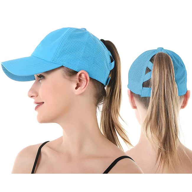 Damen Mädchen Pferdeschwanz Baseballkappe Sonnenschutz Laufkappe Schnell Trocknende Sonnenblende Hut Tennis Golf Basecap Hut Einstellbar Ponytail Baseballmütze UV Sonnenhut Schirmmütze Sommermütze