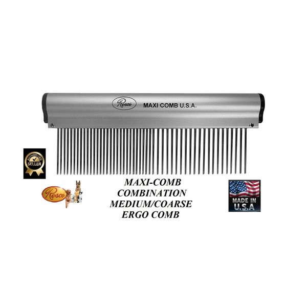 RESCO MAXI MEDIUM/COARSE COMB #80 Ergonomic Aluminum&Stainless Steel LONG TOOTH