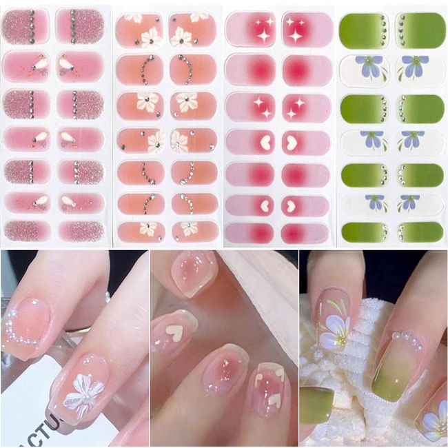 Turkalla Nail Stickers for Hands, 4 Pieces, 3D Nail Stickers, Hand Nails, Gel Nail Stickers, Just Stick, Nail Design, Nail Art, Nail Wrap, Nail Jewelry, Popular, Cute, For Women, Beginners (B8)