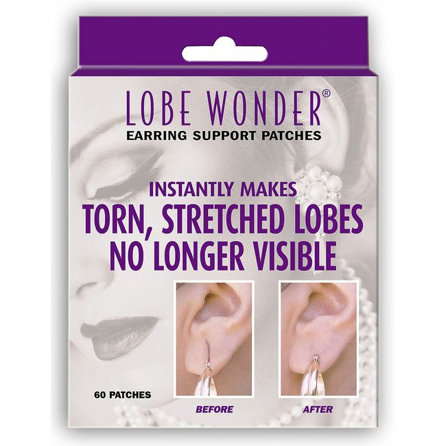  Lobe Wonder - The ORIGINAL Ear Lobe Support Patch for Pierced  Ears - Eliminates the Look of Torn or Stretched Piercings - Protects  Healthy Ear Lobes from Tearing - 60