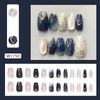 24pcs  Flower Deep Blue Cat-eye Gilding Ins press on Nails, Medium Coffin Shape