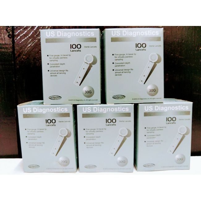 5-New US Diagnostics Sterile Lancets 100 Ct 30G Universal Diabetic Supplies NSP