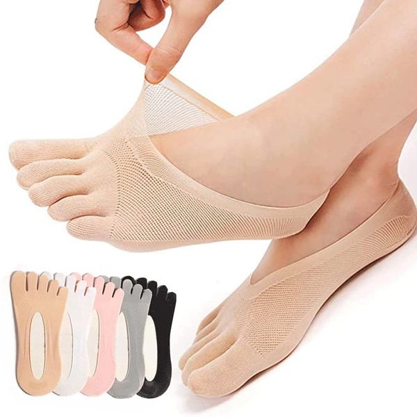 Qauxbul 5 Pairs Sock Align Toe Socks for Bunion, No Show Low Cut Five Finger Orthopedic Compression Socks For Women (Toe Socks-B)