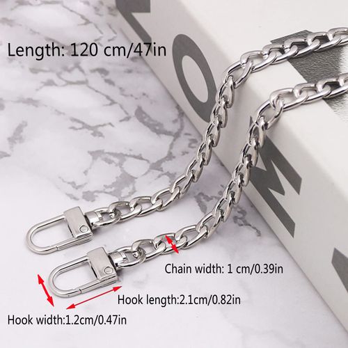 HO2NLE Handbag Straps 120cm Handbag Chain Silver Bag Chain Replacement Handbag Straps with Metal Buckles Shoulder Bag Strap for DIY Purse Handbags Clutch Crossbody Bag Wallet