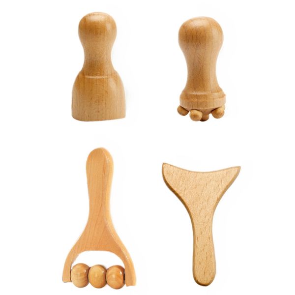 GerRit 4 pcs Wooden Face Roller Massager 360 Rotation Full Body Shape Slim Face Massage Tools Lifting Wrinkles Remover