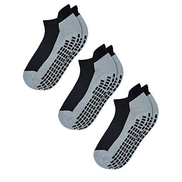 RATIVE Super Grips Anti Slip Non Skid Yoga Hospital Socks for Adults Men Women (Large, 3-Pairs/Black)