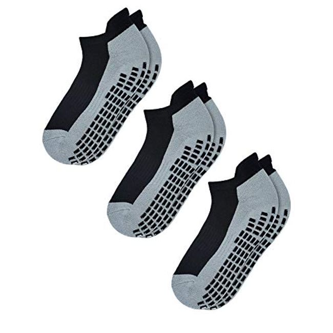 RATIVE Super Grips Anti Slip Non Skid Yoga Hospital Socks for Adults Men Women (Large, 3-Pairs/Black)