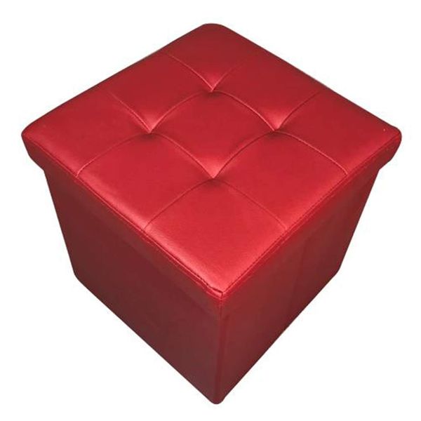 HomeHarmony Folding Storage Ottoman Seat, Stool, Toy Storage Box Faux Leather (Red Medium)