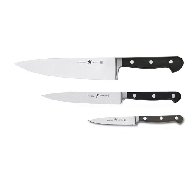 HENCKELS Classic 3-pc Kitchen Knife Set, Chef Knife, Utility Knife, Paring Knife, Stainless Steel, Black