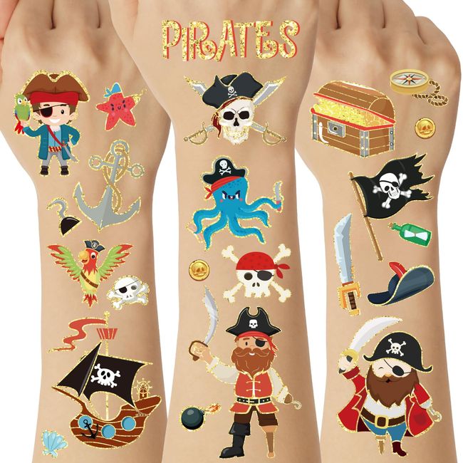 Ctosree 568 Pieces Pirate Temporary Tattoos Cute Fake Pirate Tattoos Body Pirate Stickers Pirate Accessories Pirate Party Favors for Girls Boys Kids Birthday Party Class School Prizes Gift Rewards