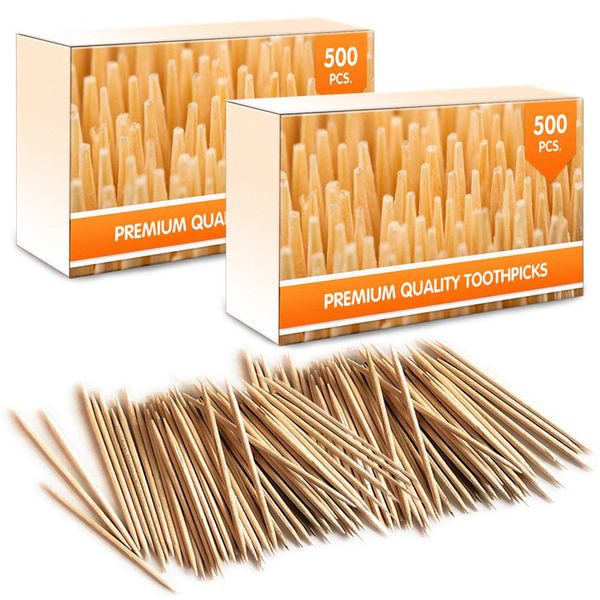 1000 Pieces Premium Bamboo Wooden Toothpicks - For Personal Hygiene, Disposable Appetizer Skewers, Cocktail Sticks or Arts & Crafts - by Mobi Lock