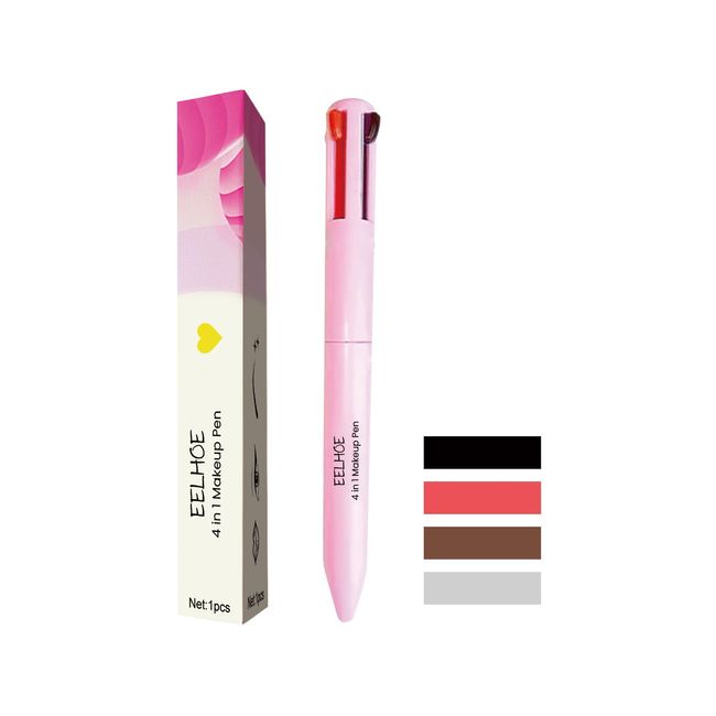 4-in-1 Make-Up Stift, Wasserdicht All in One Make-Up Stift Eye Liner, Brow Liner, Lip Liner & Highlighter Stift, 4 In 1 Makeup Pen 4 Color Multifunktionaler Kosmetikstift für Lip and Face Makeup