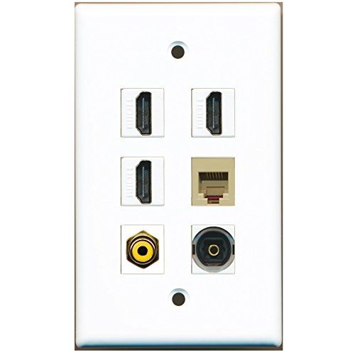 RiteAV - 3 HDMI 1 Port RCA Yellow 1 Port Phone RJ11 RJ12 Beige 1 Port Toslink Wall Plate