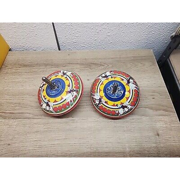 Vintage 1950s Cowboy Tin Toy Spinning Tops Made in the USA