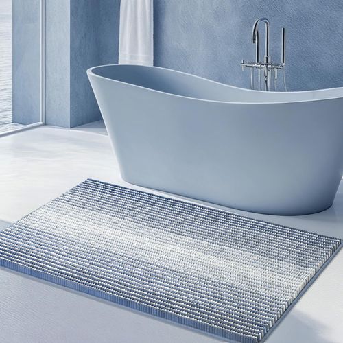 CYMAY Large Bathroom Rugs Non Slip, Chenille Bath Mat Shower Rug Soft Water Absorbent Bathmat Bath Rug in Front of Bathtub Sink Bathroom Floor, Quick Dry Machine Washable, 24" x 43" Fog Blue