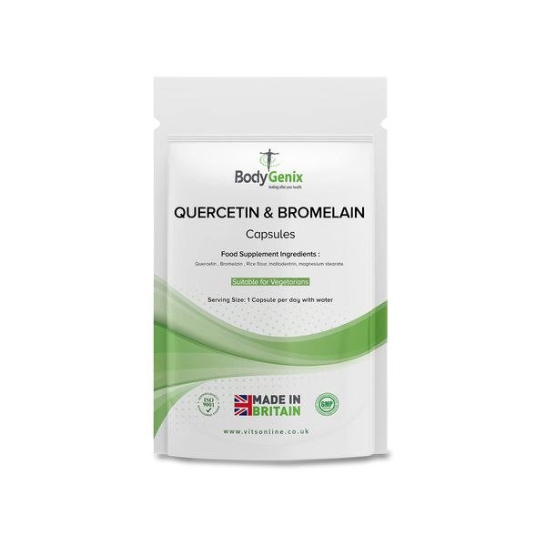 Bodygenix Quercetin & Bromelain Capsules - Immune System Digestive Health Joints Support Antioxidant Boost High Strength Formula Natural Supplement - 60 Capsules 2 Month Supply