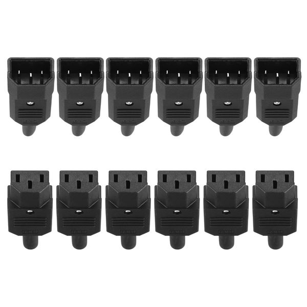 sourcing map 6Pair AC250V 10A 3Terminals Panel Mount IEC320 C14 Power Socket C13 Plug Adapter Connector