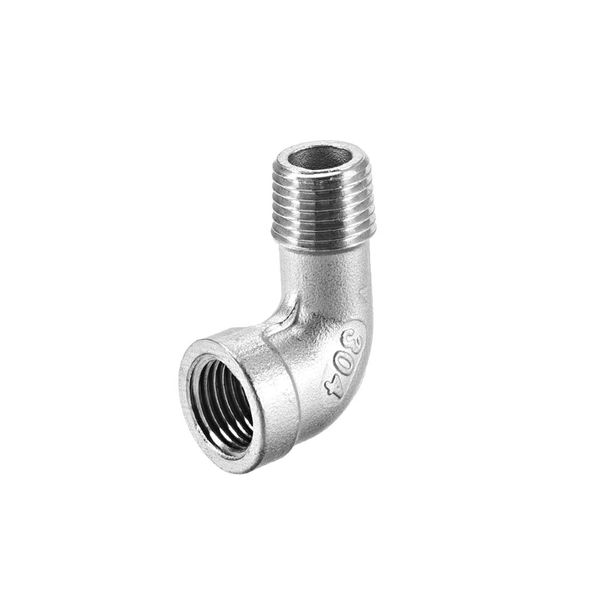 uxcell Stainless Steel Pipe Fittings, 304 Stainless Steel Silver Tone 90 Degree Elbow 1/4 BSPT Female X 1/4 BSPT Male Thread Pipe Connector Hose Adapter