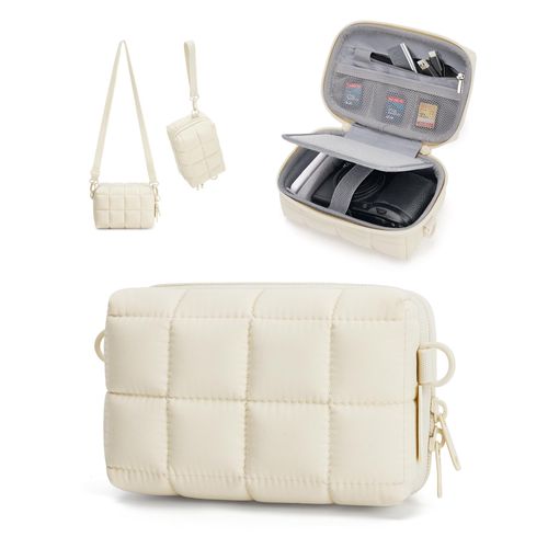 BAGSMART Digital Camera Case, Protective Puffy Camera Case with 2 Carrying Ways, Lightweight & Waterproof Small Camera Bag for Canon PowerShot G7X Mark II/III/Sony DSCW800/DSCW830 - Beige