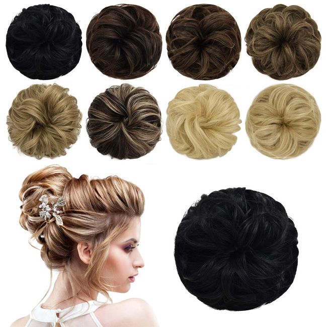 PARXITN Messy Bun Scrunchie Echthaar Zerzauste Hochsteckfrisur Haarteile Chignon Haarteil Wellig Lockig Pferdeschwanz Verlängerung Dutt Haarteile für Frauen