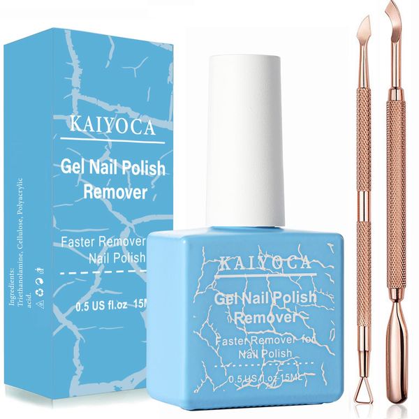 KAIYOCA Gel Nail Polish Remover 15ml, with Cuticle Pusher and Nail Polish Scraper, Professional Gel Remover for Nails, Non-Irritating, Easily & Quickly Nail Polish Remove in 3-5 Minutes